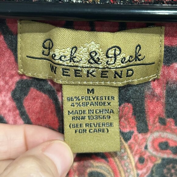 Peck & Peck Weekend Womens Sz M Long Sleeve Red Paisley Animal Print Top Elegant - Picture 6 of 10